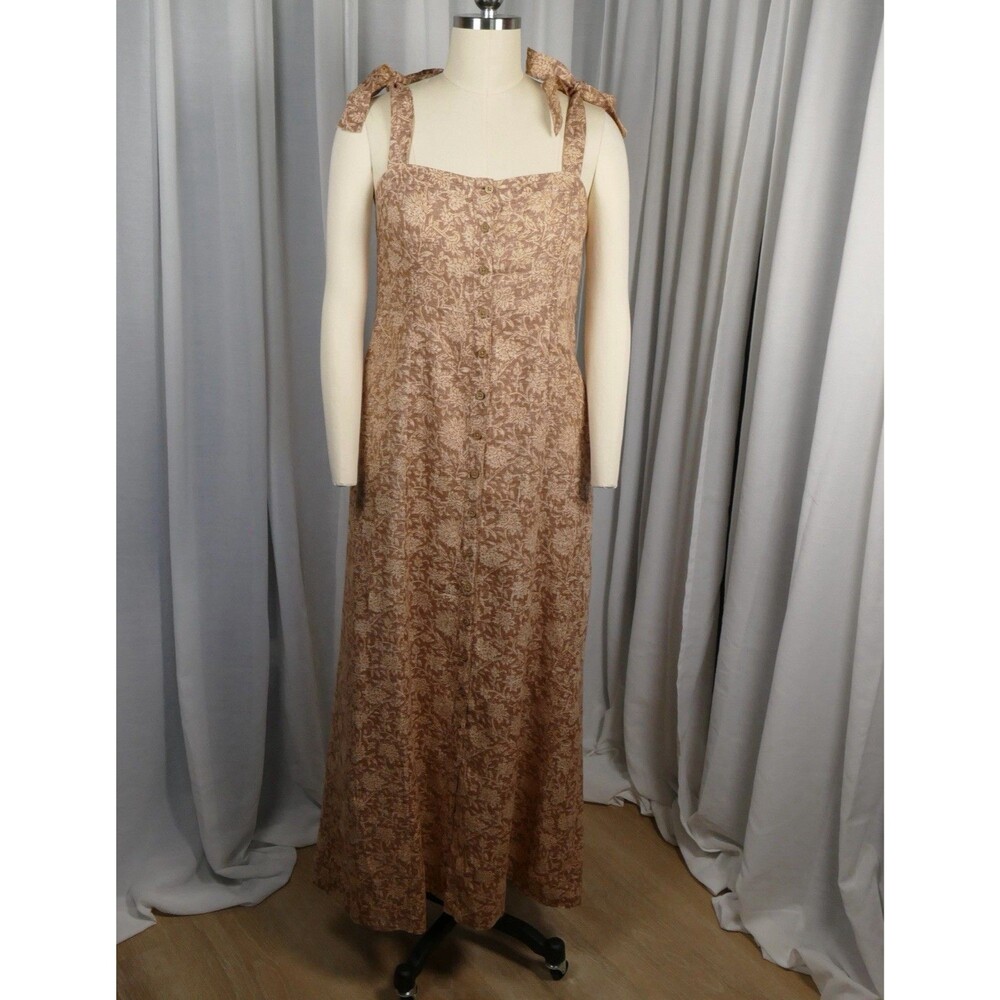 Faherty Kendall Bronze River Floral Linen Maxi Dress Small Tie Shoulder